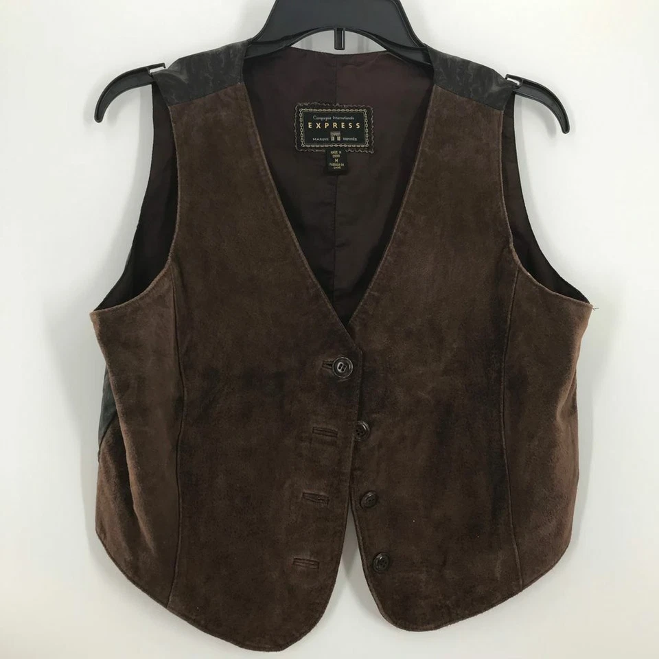 Chaleco de cuero genuino mediano para mujer Foto 3 de 4