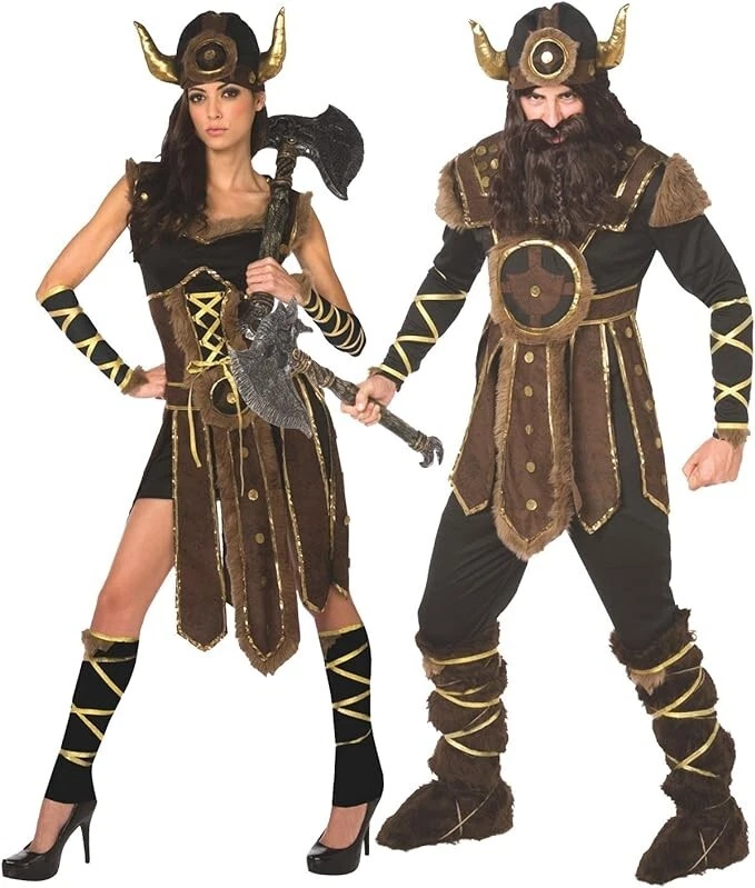Mujer Vikingo Disfraz + Casco Damas Guerrero Bárbaro Príncipes Vestido Halloween Foto 4 de 4