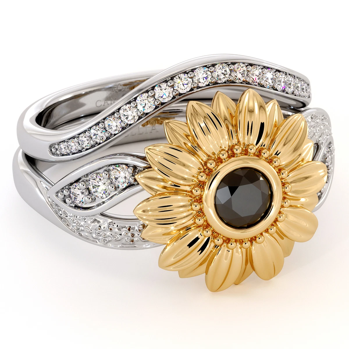 Sunflower engagement ring sale set