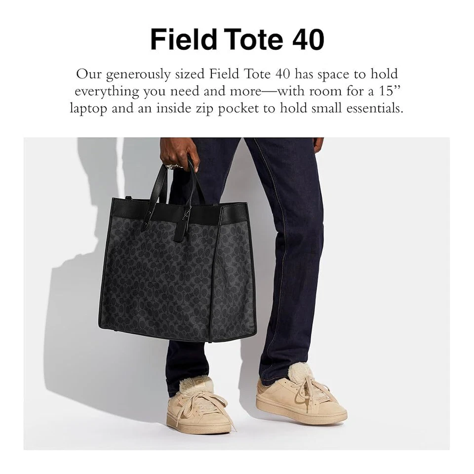 Coach Field Tote Bag 40 Signature Canvas Charcoal C7674 - Image 2 of 4