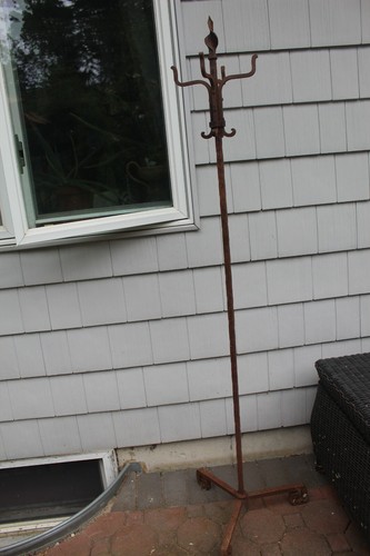 Antique Wrought Iron Coat Hat Rack Stand w/ Finial Top - Picture 6 of 8