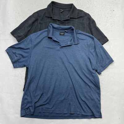 Set Of 2 T-Shirt Men Sz XL Black/Blue Short Sleeve Collar Stretch Snap-Up Cotton