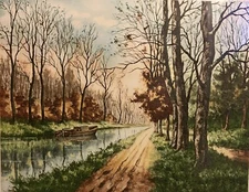 Canal Loing France Philippe Signed Etching Paris Etching Society 17.75x14.5