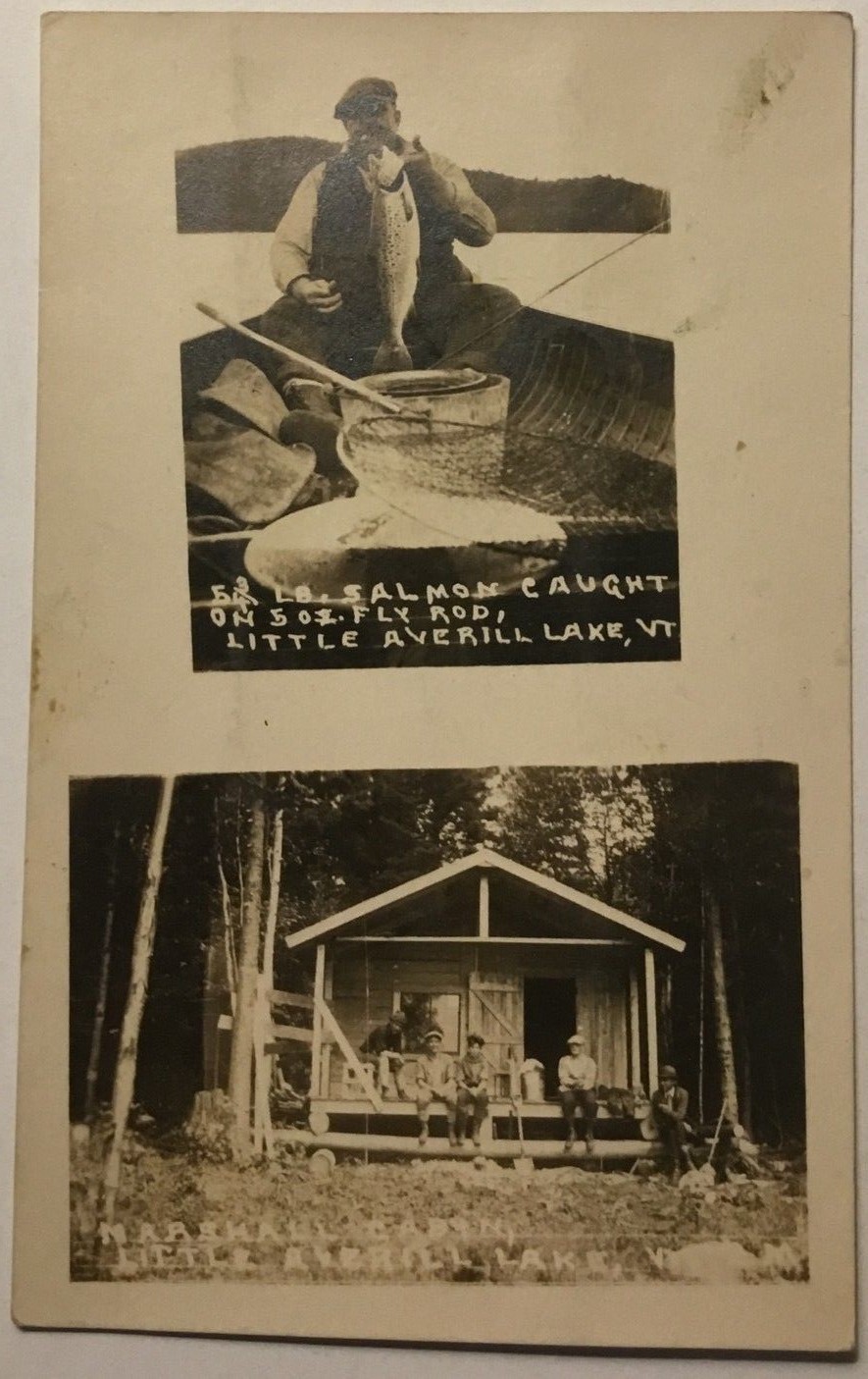 Real Photo Postcard Little Averill Lake, Vermont 53 lb. Caught Salmon
