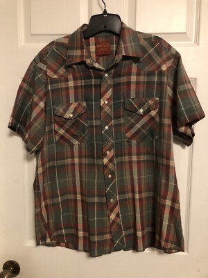 Wrangler Cowboy Western Wear Pearl Snap Short Sleeve Men's Shirt Size L