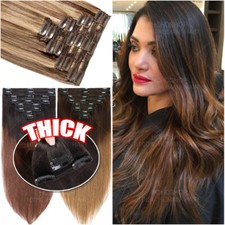 REAL THICK Clip In Remy Human Hair Extensions Double Weft Full Head Ombre Blonde