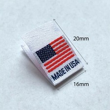 American Flag Woven Labels w/ MADE IN USA- White 1000pcs 