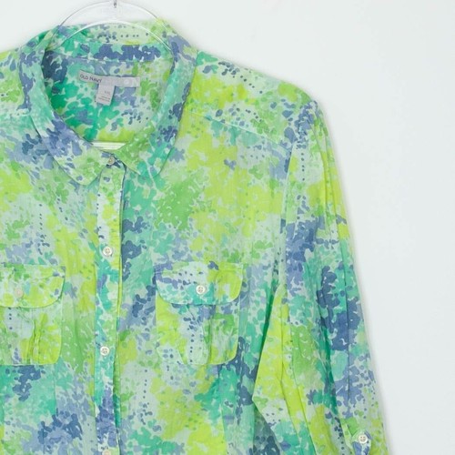 Old Navy Womens Button Down Print Shirt Size XXL Roll Tab Sleeves Y2K Artsy - Picture 2 of 10