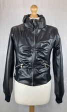 Rinascimento Women’s Black Pvc Leather Puff Collar Zip Front Jacket Medium A55