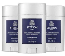 Lot of 3 Stetson Mens Spirit Extra Strength Deodorant Bergamot Leather 3oz