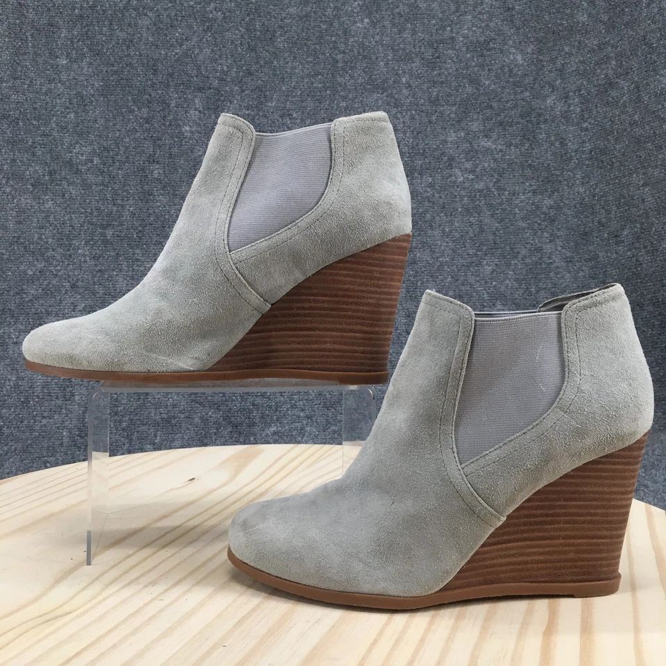 Audrey Brooke 靴子女式 11 M Cindy 坡跟切尔西踝靴灰色麂皮绒 — 第 2/4 张图片