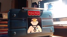 Vintage Fisher-Price Medical Doctor Kit BLUE HARD CASE Syringe Thermometer Toys