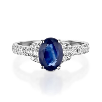 2ct Lab-Created Blue Sapphire Accent Solitaire Engagement Ring White Gold Plated