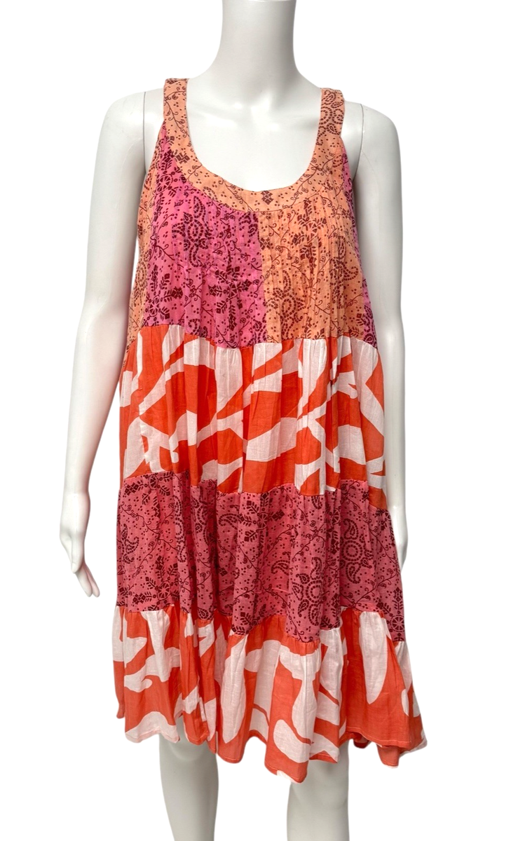 Etc. women's tent sleeveless dress orange pink paisley size XL