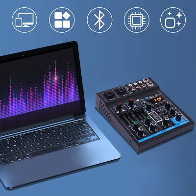 4-Kanal Audiomischer USB Live Studio Mischpult DJ Konsole Bluetooth Mixer DHL