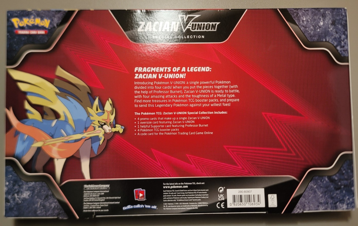 Pokemon TCG Zacian V Union Special Collection Box 4 Packs with Pokemon TCG Zacian V Union Special Collection Box 4 Packs with
