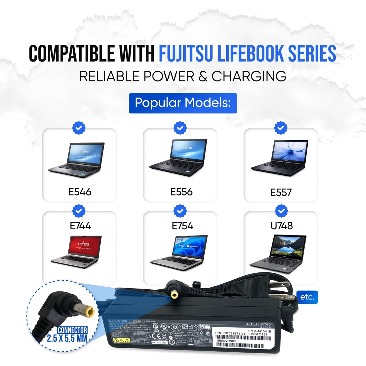 Original Fujitsu 65W AC Power Adapter for Fujitsu Lifebook E
