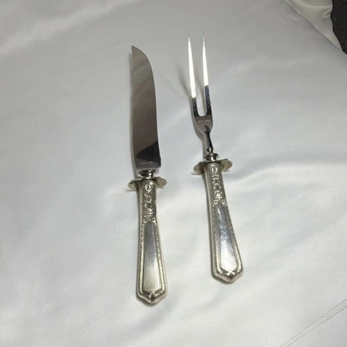 Vintage Sterling Silver Handle Carving Fork - Ornate Floral Design