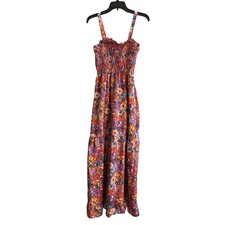 B.O.G Collective Womens Maxi Dress Red Multi Color Size S Floral Smocked Boho