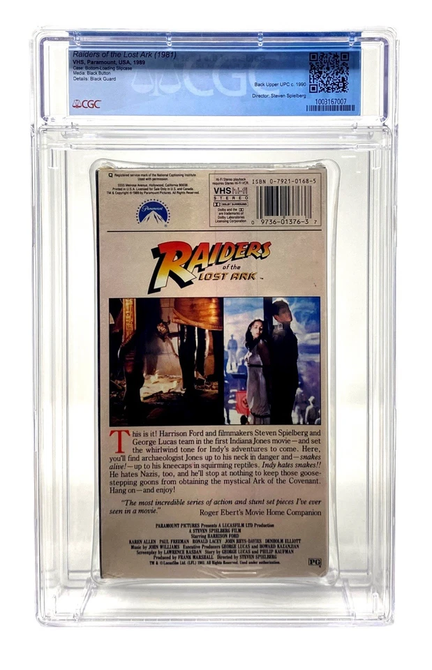 CGC 9.4 SEALED Raiders of the Lost Ark 1989 VHS V-Overlap Paramount A - Image 2 of 4