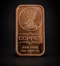 1 oz .999 Fine Copper Walking Liberty Bullion Bar One AVDP Ounce