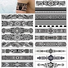 Arm Band Temporary Tattoo 18 Pack Super Long size, Realistic Boho Polynesi...