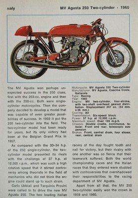 MV Agusta Motorcycle Bike Picture Info Detail Vtg Original Article Sheet Decor  