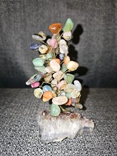 Escultura de árbol de alambre bonsái de piedra semipreciosa de colección sobre cristal de amatista