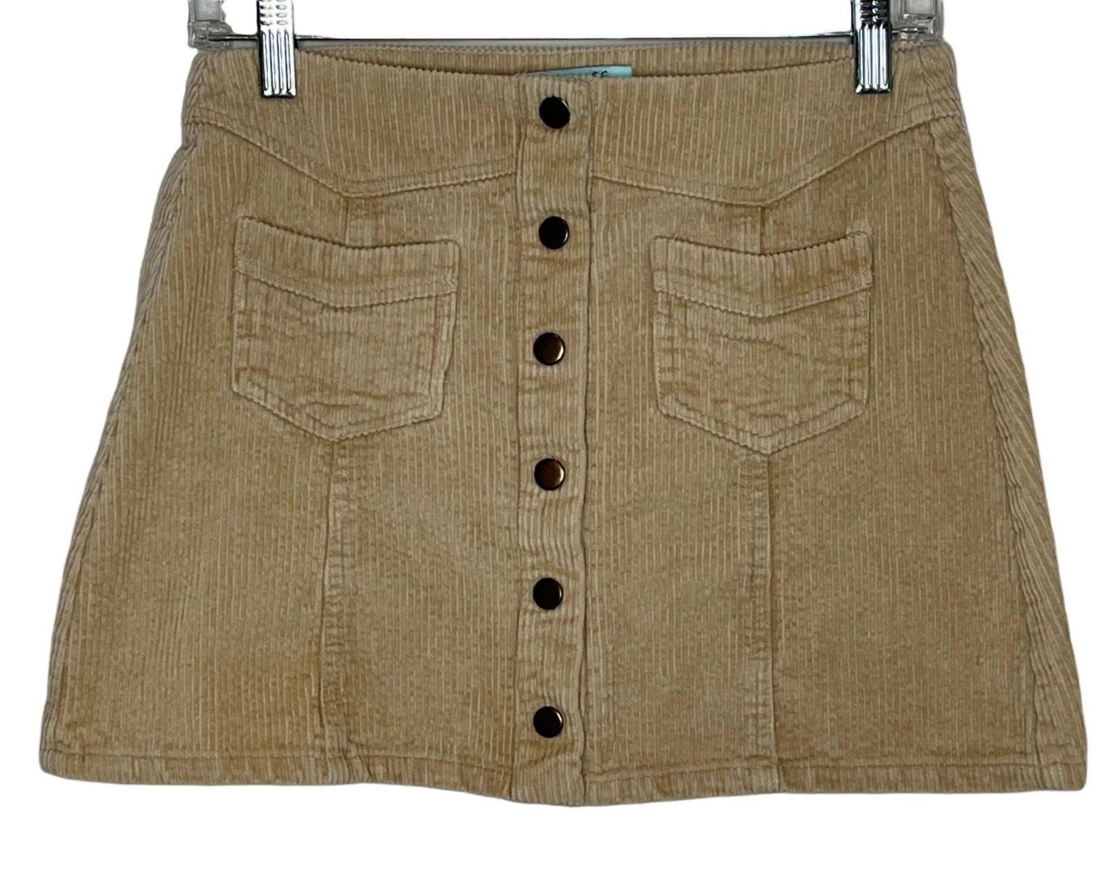 She + Sky Corduroy Mini Skirt Womens Small Tan Button Front Academia