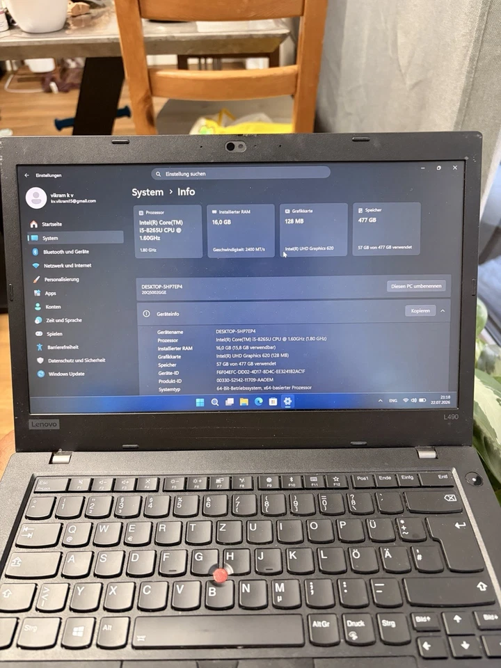 Lenovo ThinkPad L490 · i5-8265U · 16GB · 477GB, Foto 4 von 4