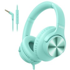 Wired Headphones with Mic Volume Control OverEar Foldable 3.5mm Mint Green