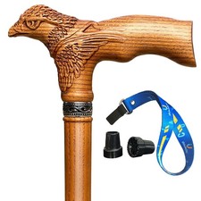 Hand Carved Wooden Walking Cane USA Made Eagle Carved Ergonomic Elegant Wood ...