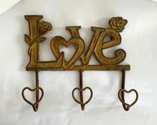 Vintage LOVE Metal Dog Leash Holder. Wall Mounted Rack with 3 Heart Hooks