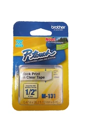 Brother International M131 1/2inch Black On Clear Non-laminated Label Maker Tape