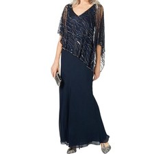 JKara Women's Formal Dress Size 6 Blue Sequined Chiffon A-Line Long Evening Gown
