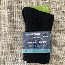Thermal Sport Merino Wool Blend Full Cushion Crew Socks 2 Pairs Unisex Size 6-8