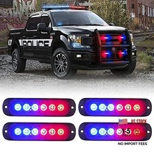 4pcs Led Emergency Strobe Lights Red Blue 12-led Surface Mount Red Blue-4