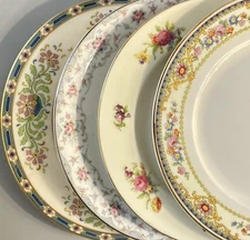 4 Vtg Mismatched China Salad Luncheon Plates Plate Set Mixed Floral White pink