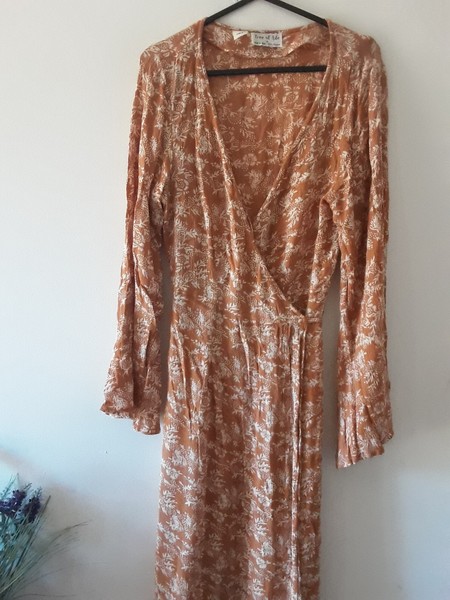 Tree of Life  Dare  Dress Boho Womens Size S  Long Sleeve  Maxi Wrap Cross Front