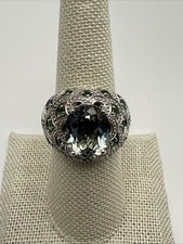 Green Quartz Center Sterling 925 Silver Ring Size 7