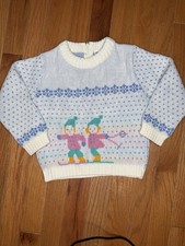 Vtg 80s Winnie Pooh Walt Disney Sears Knitted Sweater Kids Sz 4 Skiing Winter D
