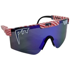 Pit Viper Sunglasses American Flag USA Shield Blue Lens Adjustable