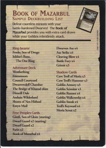 Deck List (Book of Mazarbul) PROMO Moderately Played LOTR: Promo Items