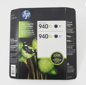 Twin Pack Genuine HP Hewlett Packard Officejet Ink Black 940XL New 4/2014 (H)