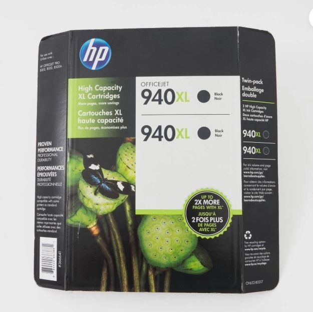 Twin Pack Genuine HP Hewlett Packard Officejet Ink Black 940XL New 4/2014 (H)