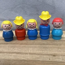 Vintage Fisher Price Wooden Little People Cowboy Red & Blonde Haired Toys 