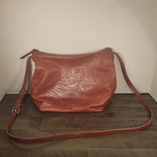 American Leather Co Liberty Shopper Brown Shoulder Bag Purse Embossed Tooled 