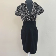 Love Tease High Waisted Short Sleeve Two Piece Dress - Black/White - Size 5