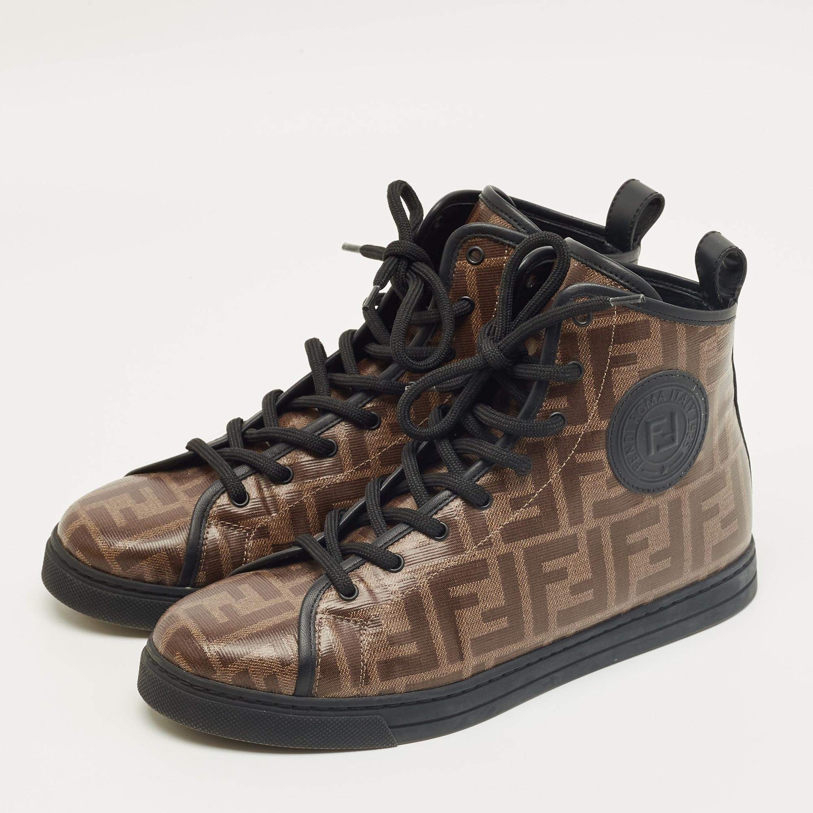 Fendi Brown Zucca Coated Canvas Lace up High Top Sneakers Size 39 thumbnail 2