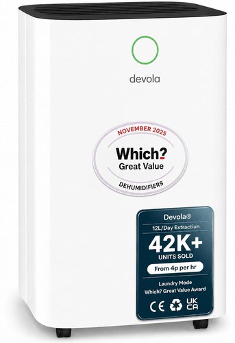 Devola 12L Dehumidifier Low Energy Quiet Laundry Drying Moisture Control